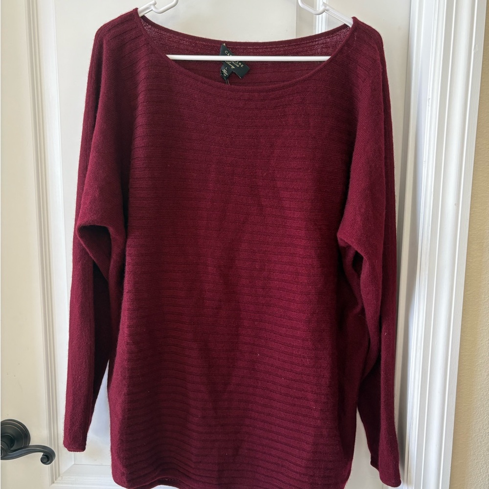 Charter Club Luxury 100% Cashmere Sweater L Burgundy NWT Boatneck